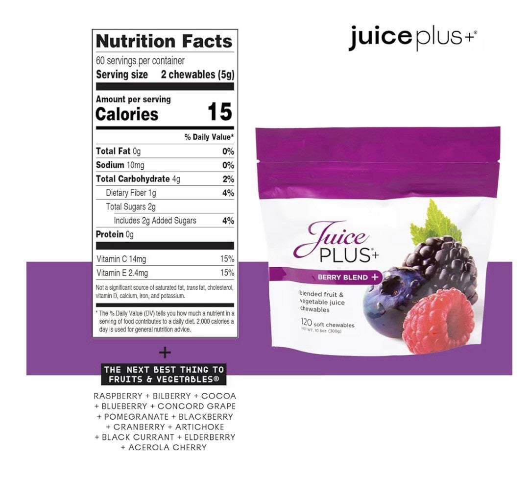 Juice Plus+ Berry Blend + Soft Chews 120 Chewables Daily Nutrition From 12Plants