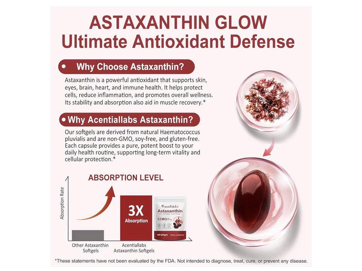 Acentialabs Astaxanthin Triple Strength 12mg Heart Skin Vision Joints 120Softgel