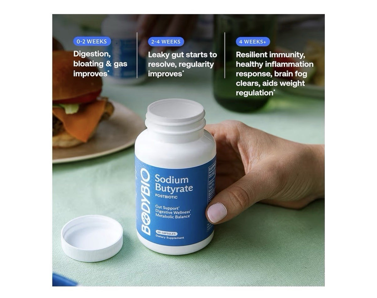 BodyBio Sodium Butyrate Postbiotic Gut Health Digestive Metabolic Balance 60caps