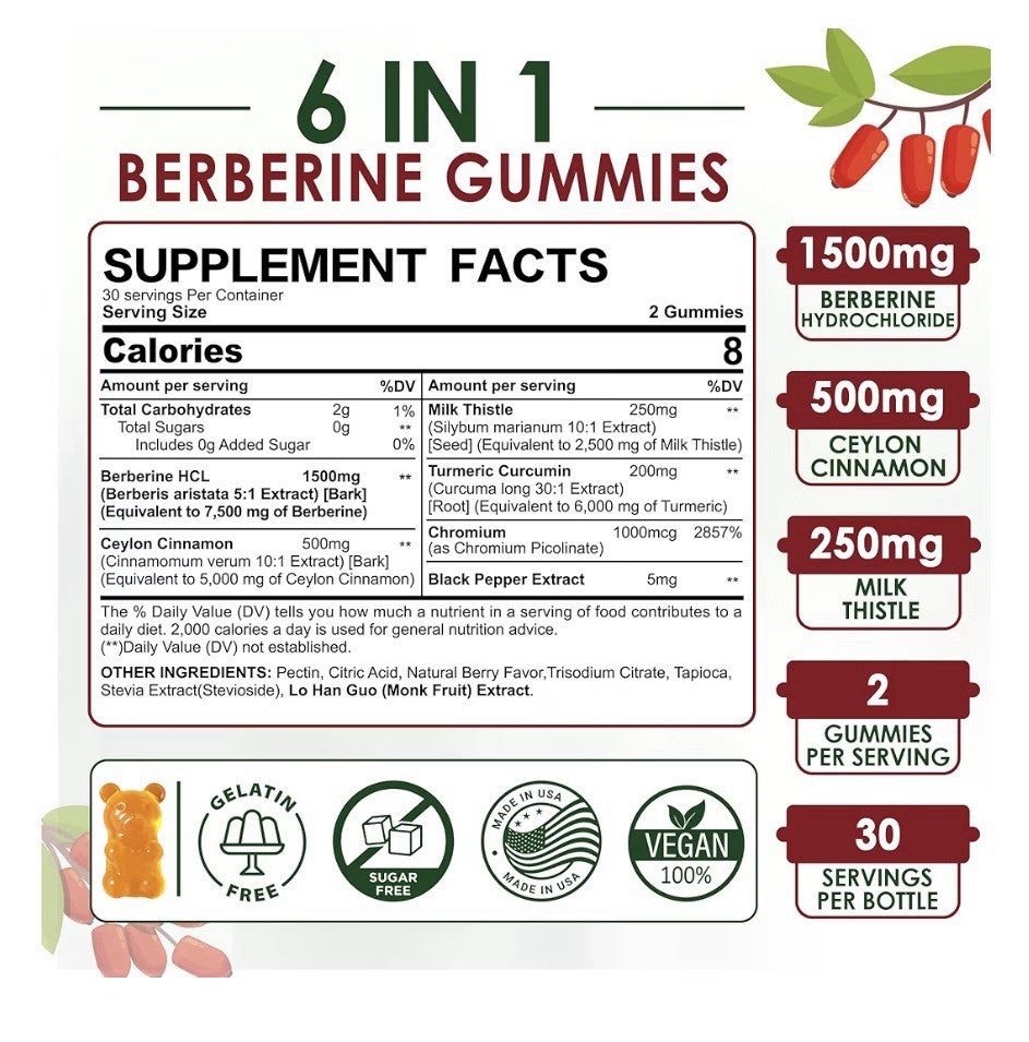 Nextdia Berberine Gummies 1500mg Ceylon Cinnamon AMPL Activator 60 Gummies