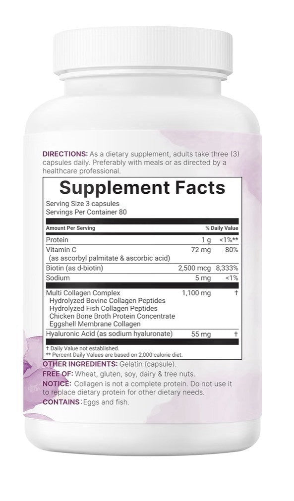 Micro Ingredients Multi Collagen Peptides Complex Type I, II, III, V, X 240 Caps