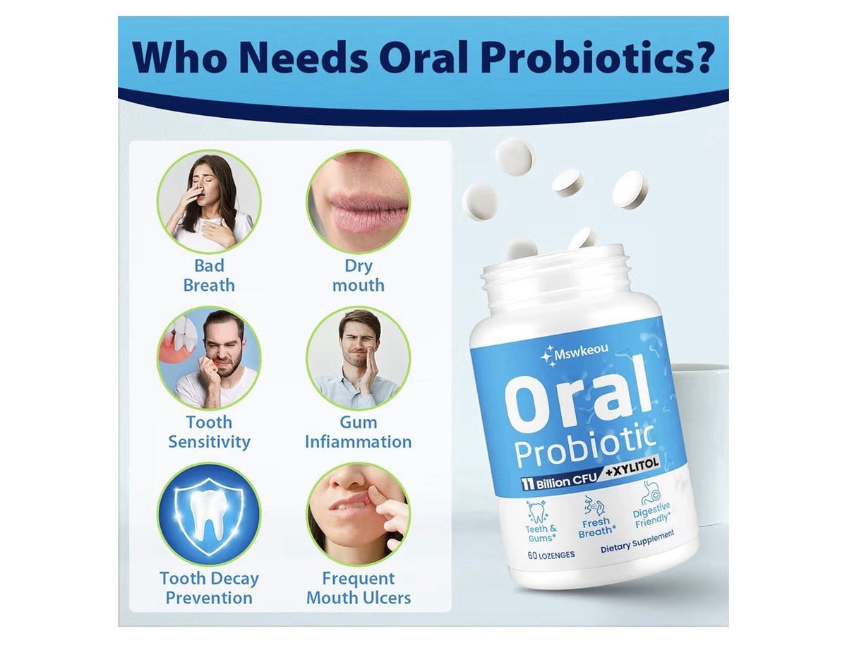 Mswkeou Oral Probiotics for Mouth Bad Breath for Adults 11 Billion CFU 60Lozenge