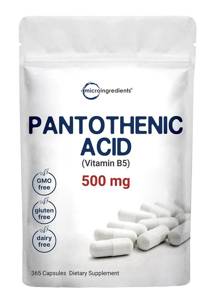 Micro Ingredients Pantothenic Acid Vitamin B5 500 mg Per Serving 365 Capsules