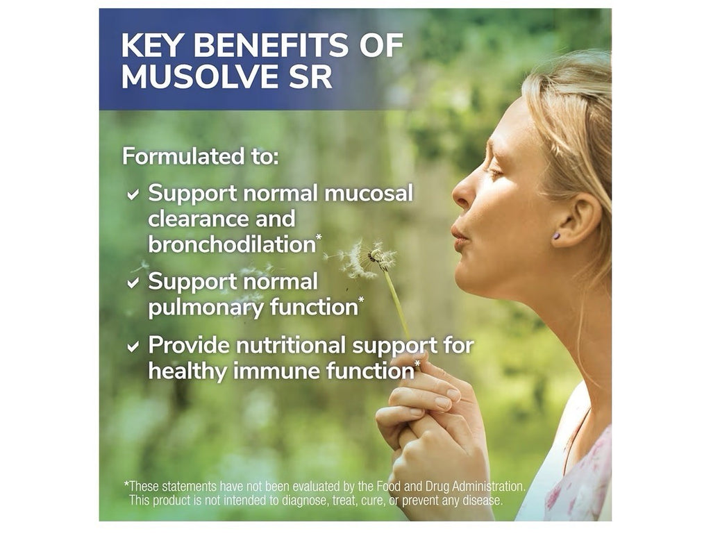 MuSolve SR Respiratory Health Support Supplement Help Dissolve Mucus 90 Capsules