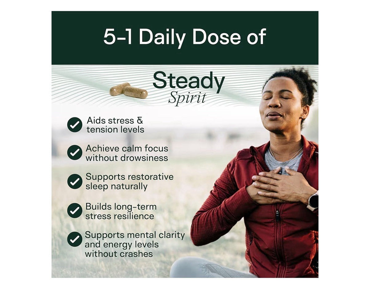 Adapt Naturals Steady Spirit Adaptogenic Blend Calm Focus Stress Emotional 60cap