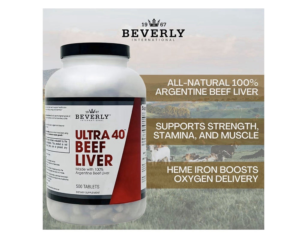 Beverly International Ultra 40 Beef Liver Grass Fed Muscle Growth Stamina 500Tab