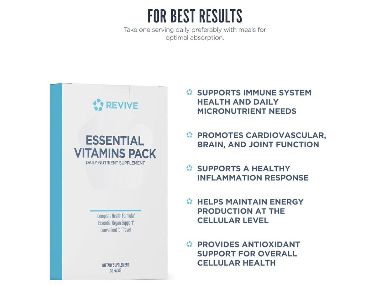 Revive Essential Vitamins Pack Daily Nutrient Supplement For Men & Women 30Packs