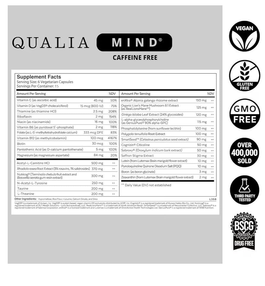 Qualia Mind Caffeine Free Focus Memory Ultimate Blend For Brain Health 2 Pack