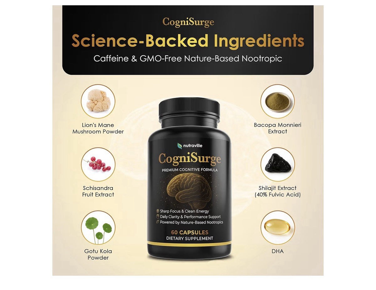 Nutraville CogniSurge Cognitive Nootropics Brain Support Supplement Memory 60cap