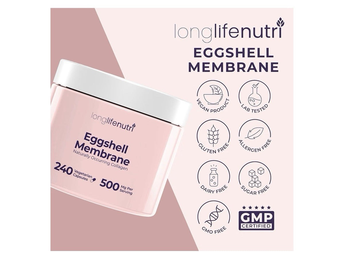 LongLifeNutri Eggshell Membrane 500mg Per Serving Joint Function Comfort 240Caps