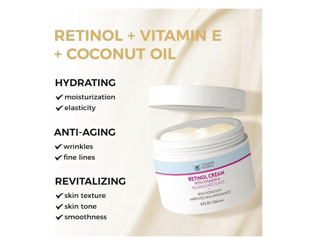 Vitamin World Retinol Cream with Vitamin A Face Moisturizer Skin Hydration 8 oz