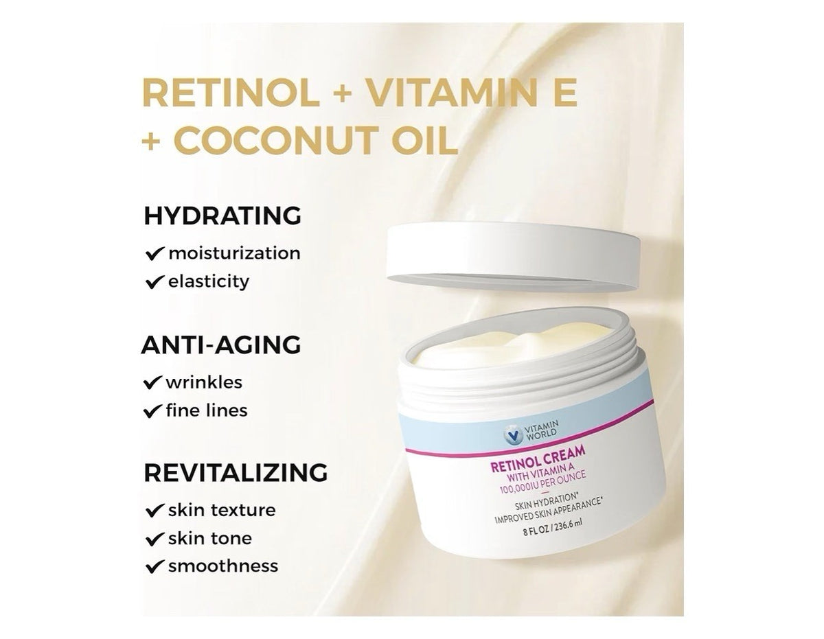 Vitamin World Retinol Cream with Vitamin A Face Moisturizer Skin Hydration 8 oz