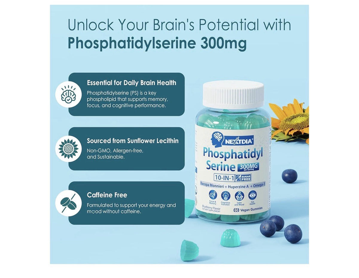 Nextdia Phosphatidyl Serine 3000MG Bacopa Monnieri Omega 3 Huperzine A 2Pack