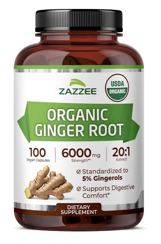 Zazzee Ginger Root 5% Gingerols Support Digestive Comfort 3+ Month Supply 100cap