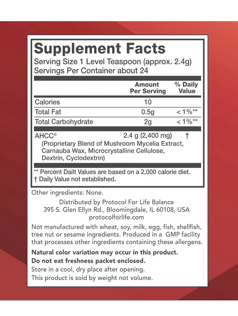 PROTOCOL FOR LIFE BALANCE AHCC Powder Unique Mushroom Extract Immune Support 2oz