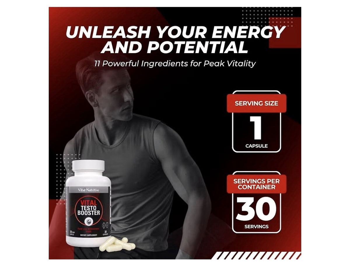 VITAL NUTRITIVE Vital Testo Booster Natural Testosterone Support Supplement 30ca