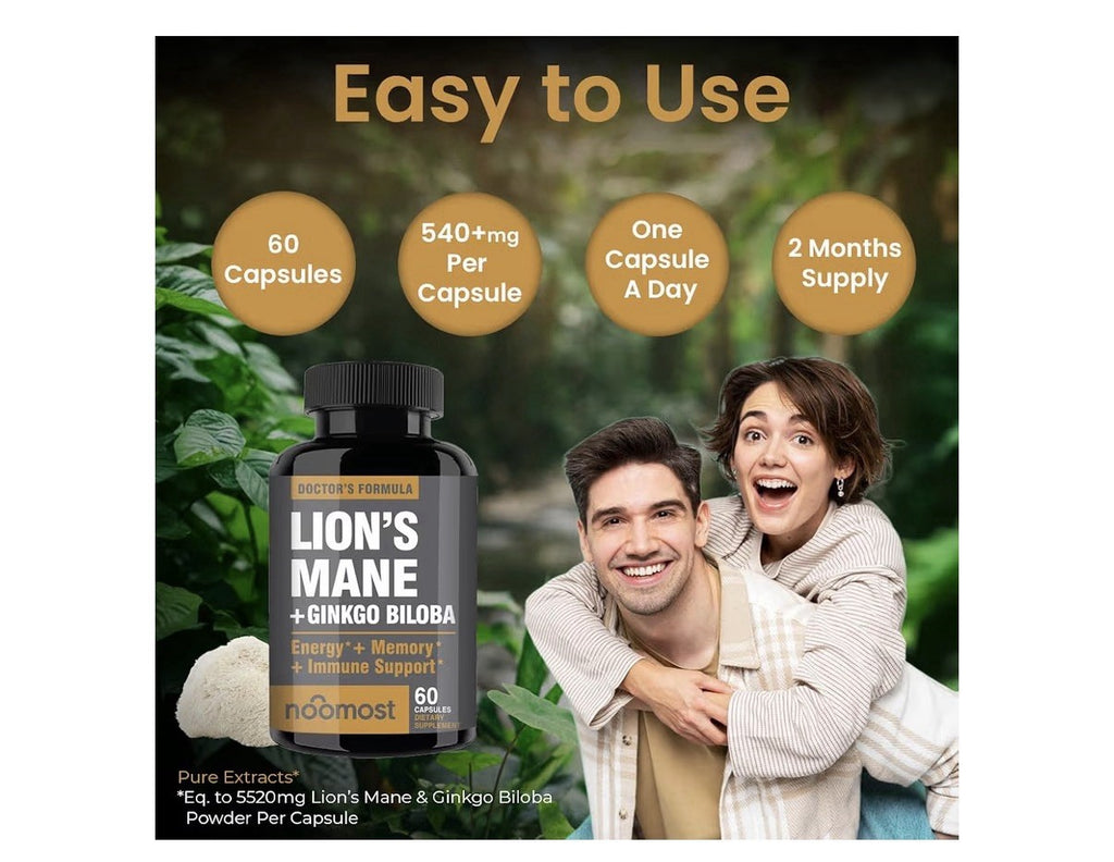 NooMost Lions Mane Mushroom Supplement 540mg Energy Memory Immune Support 60caps