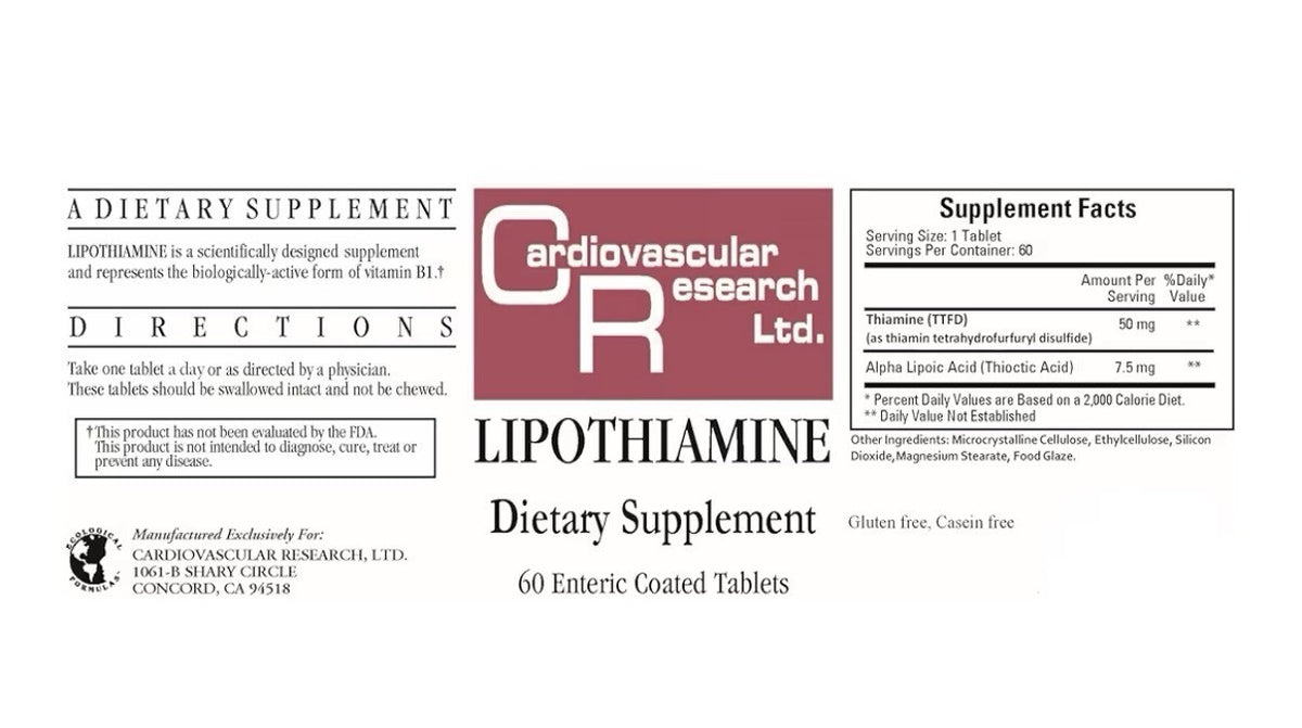 Cardiovascular Research Lipothiamine Vitamin Bl with Alpha-Lipoic Acid 120Tablet