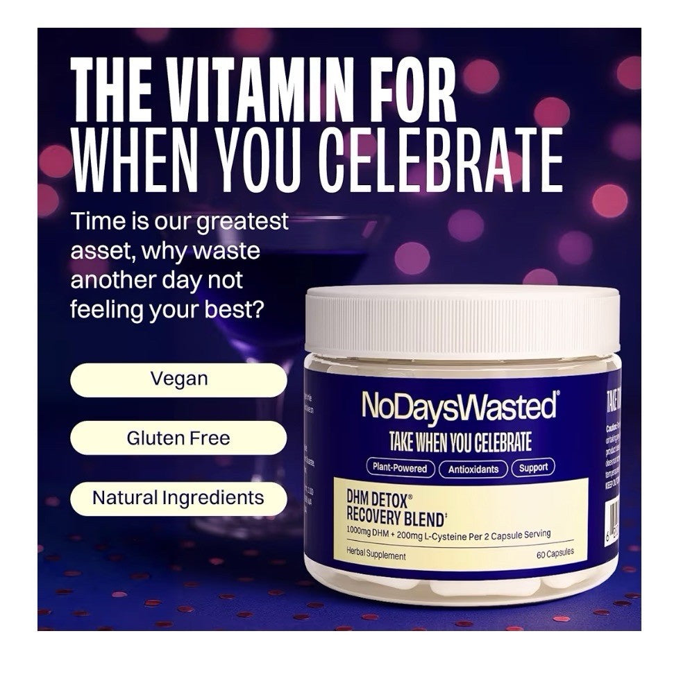 No Days Wasted Take When You Celebrate DHM Detox 60 Capsules (30 Servings) Jar