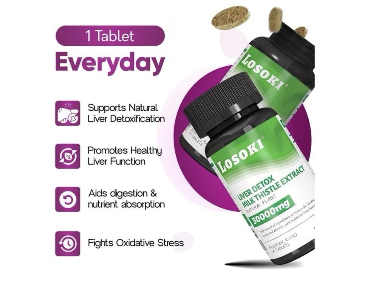 Losoki Liver Detox 30000mg Milk Thistle Extract Liver Health Antioxidant 60 Tabs
