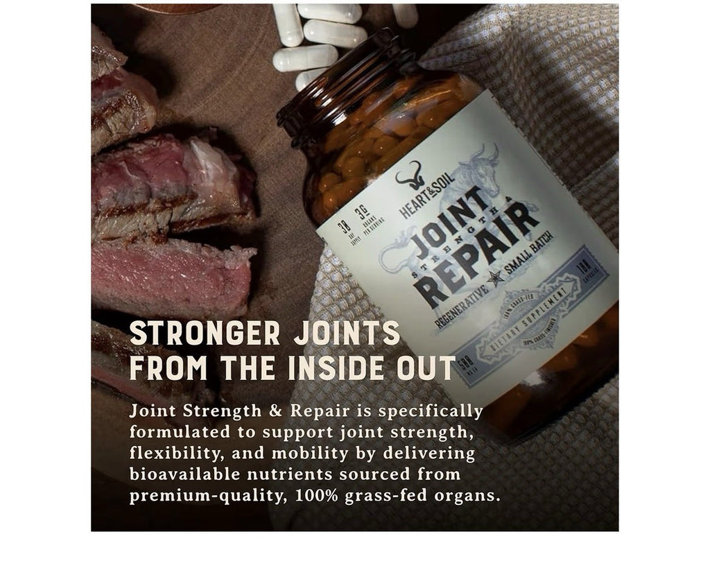Heart & Soil Joint Strength & Repair Support Grass Fed Finished Supplement 180ca