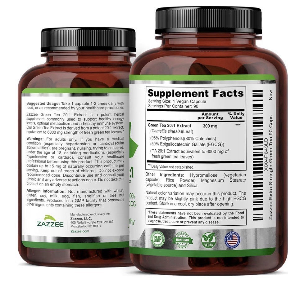 Zazzee Green Tea Supports Optimal Metabolism Healthy Energy Levels 3Month Supply