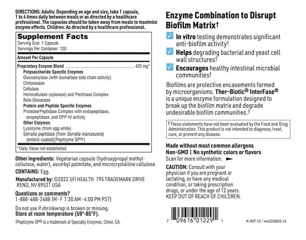 SFI Health Ther-Biotic InterFase Microbiome Health Multi Enzyme Formula 120 Caps