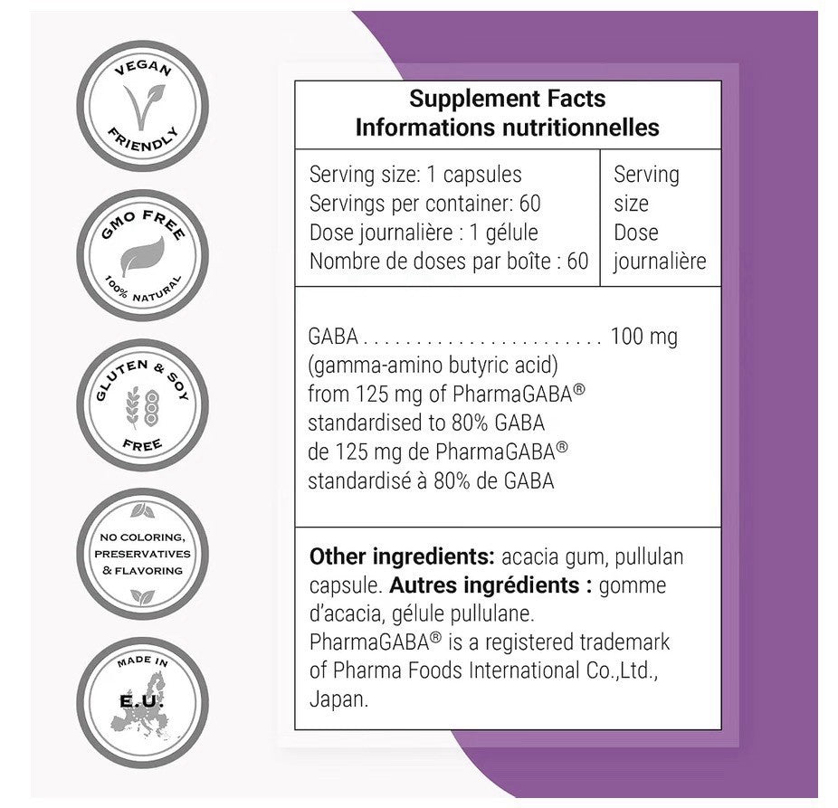 Supersmart Pharma GABA 125mg per Day Patented 60 Vegetarian Capsules
