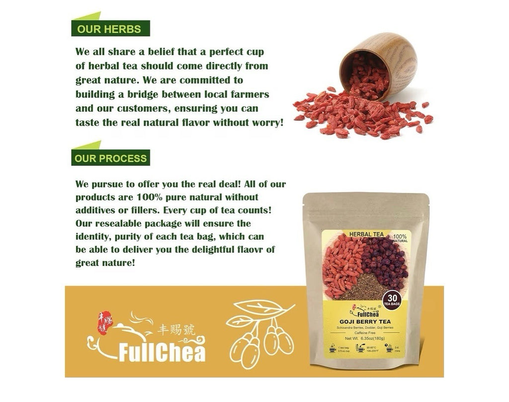 FullChea Goji Schisandra Berries 30 Tea Bags For Men Supports Kidney Health