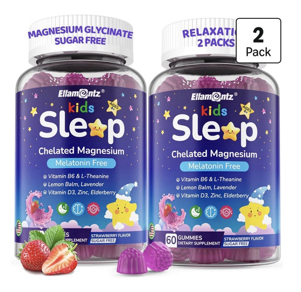 ELLAMENTZ Kids Sleep Chelated Magnesium Vitamin B6 D3 MelatoninFree 2 Pack