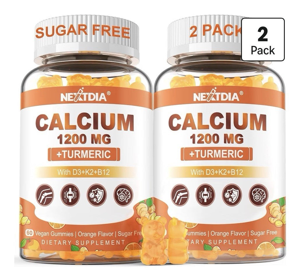 Nextdia Calcium 1200 MG + Turmeric With Vitamin D3 +K2 +B12 Orange Flavor 2 Pack