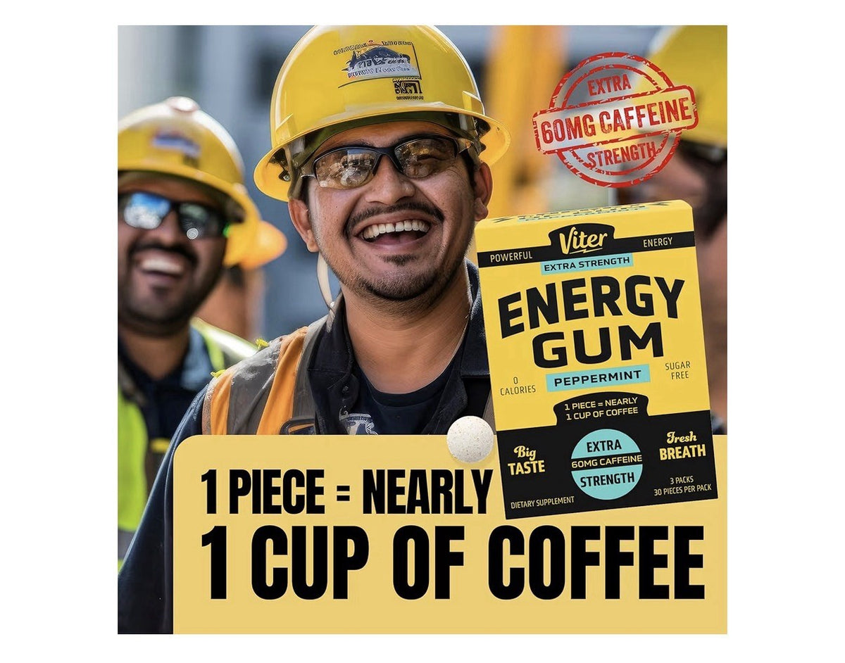 3 Pack Viter Energy Gum Peppermint Vitamin B3 B6 B9 B12 Caffeinated Total 90pcs