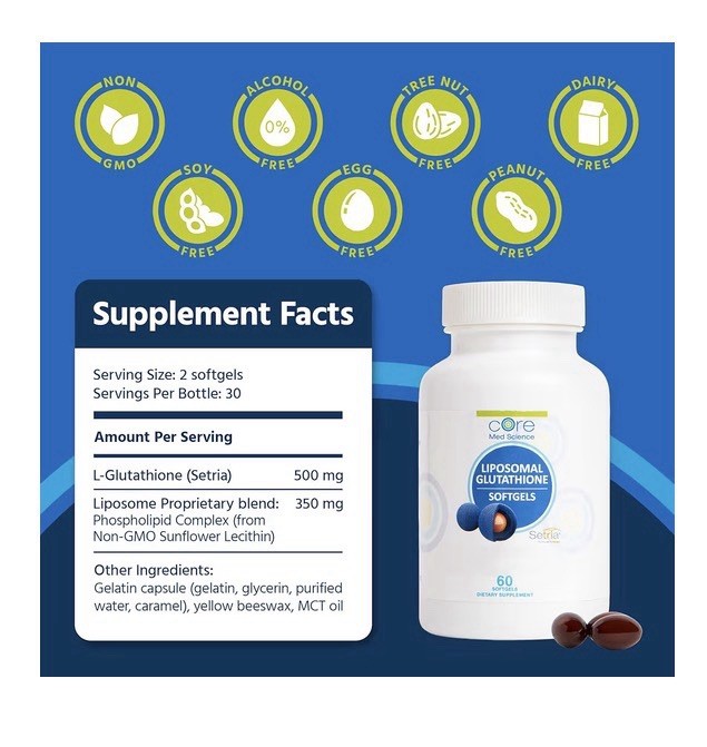 Core Med Science Liposomal Glutathione Supplement Liver Skin Brain Health 60caps