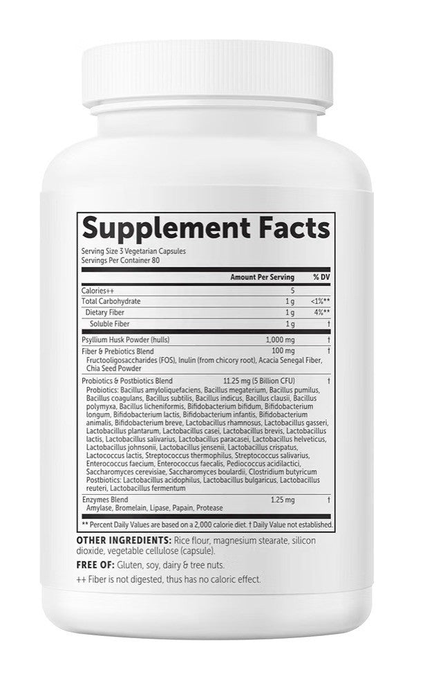 Micro Ingredients Fiber + Pro+Pre+Postbiotics+Enzymes 240 Vegetarian Capsules