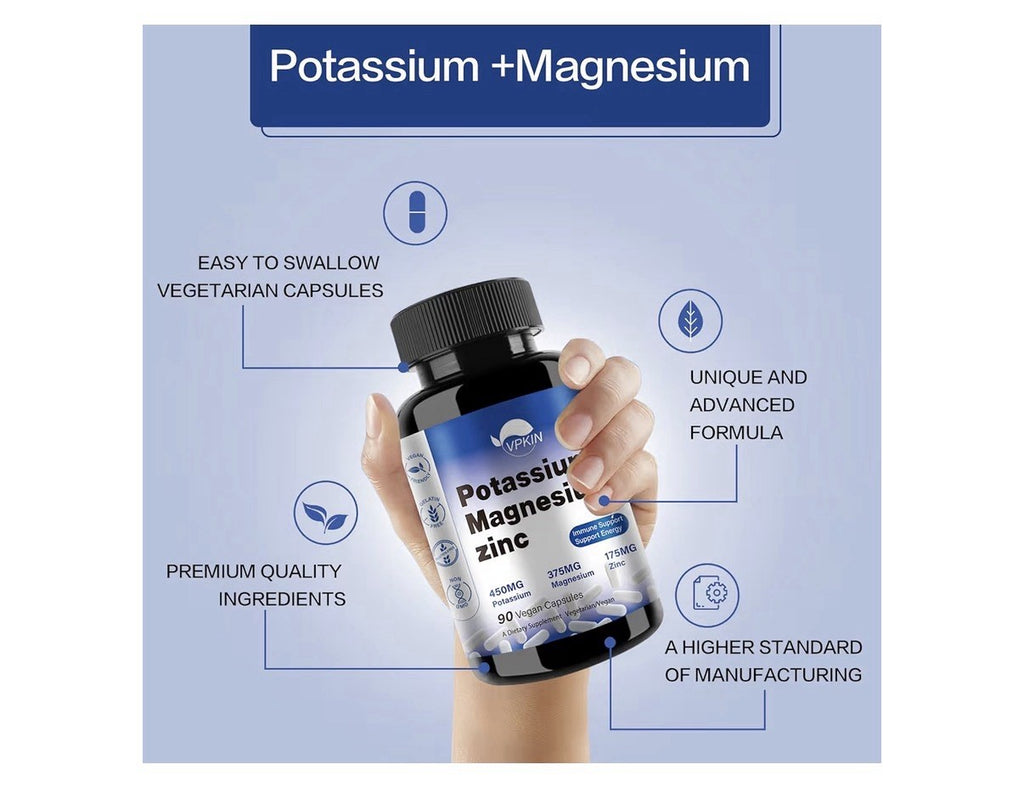VPKIN Potassium Magnesium Zinc Supplement Immune Energy Support 90 Capsules