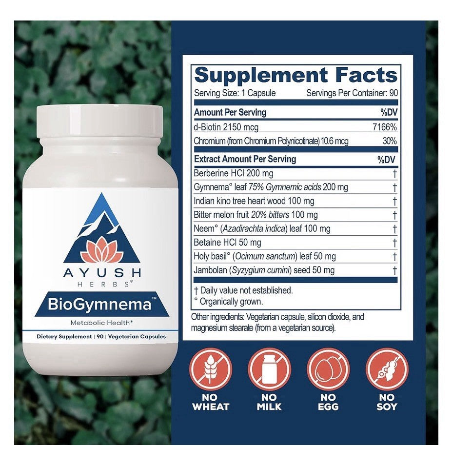 Ayush Herbs BioGymnema Metabolic Health Herb Blend For Women & Men 90 Capsules