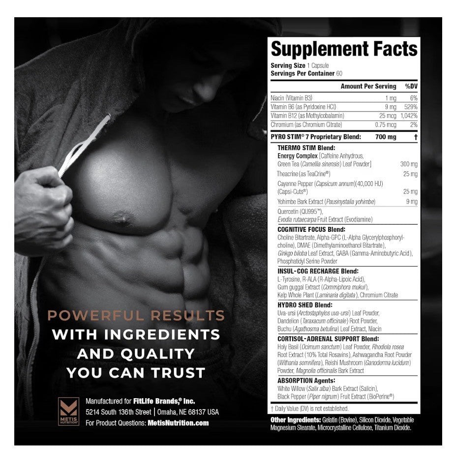 METISNutrition Pyro Stim 7 Metabolism Energy Boost Toning 60 Capsules