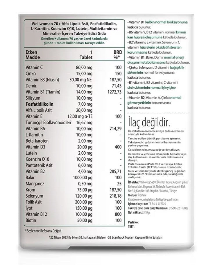 Vitabiotics Wellman 70+ Women Health & Vitality Science Of Healthy Aging 30Tab