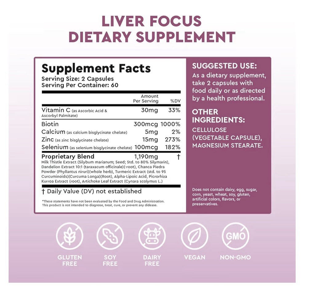 Health Focused Liver Focus Supplement with Milk Thistle Alpha Lipoic Acid 120Cap
