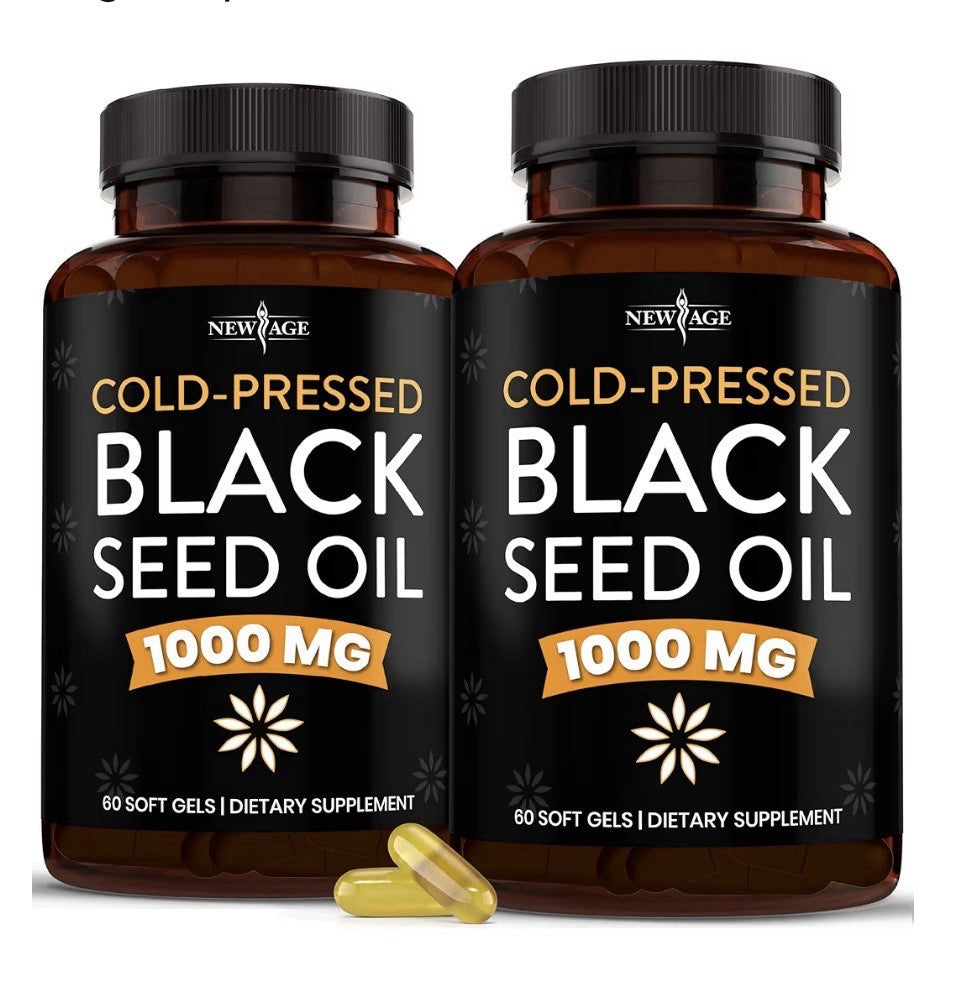2 Pack NEW AGE Black Seed Oil 1000 MG Cold Pressed Nigella Stavia Black Cumin