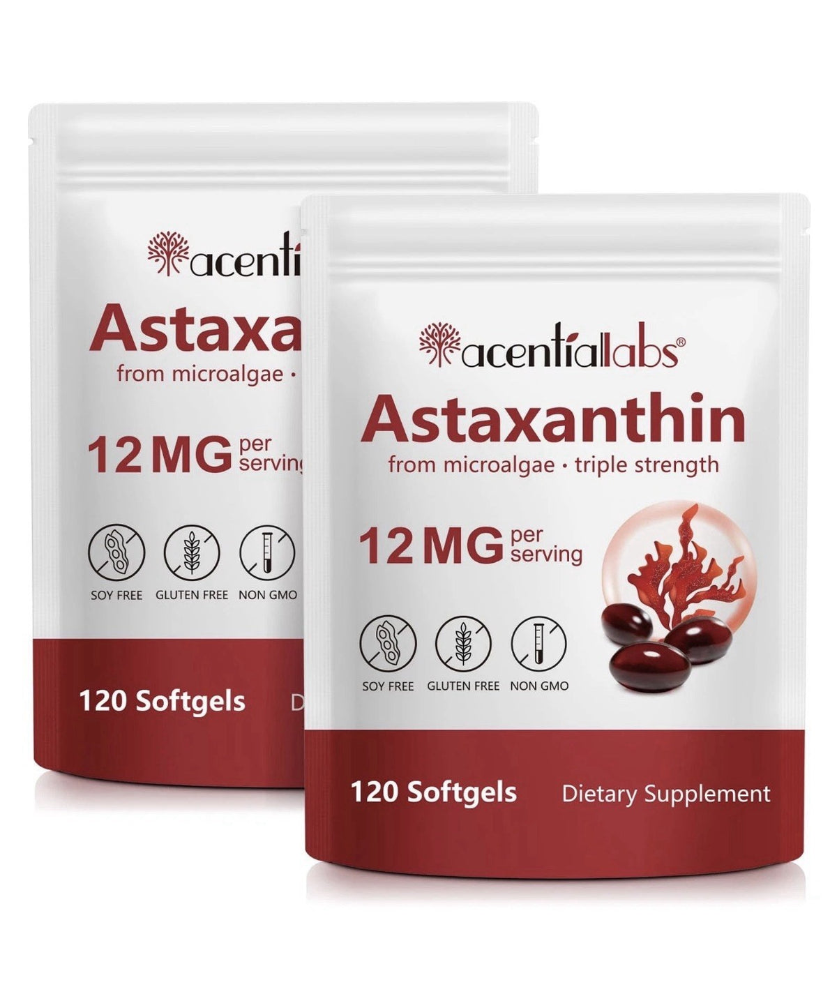 2 Pack Acentialabs Astaxanthin Triple Strength 12mg Heart Skin Vision Joints