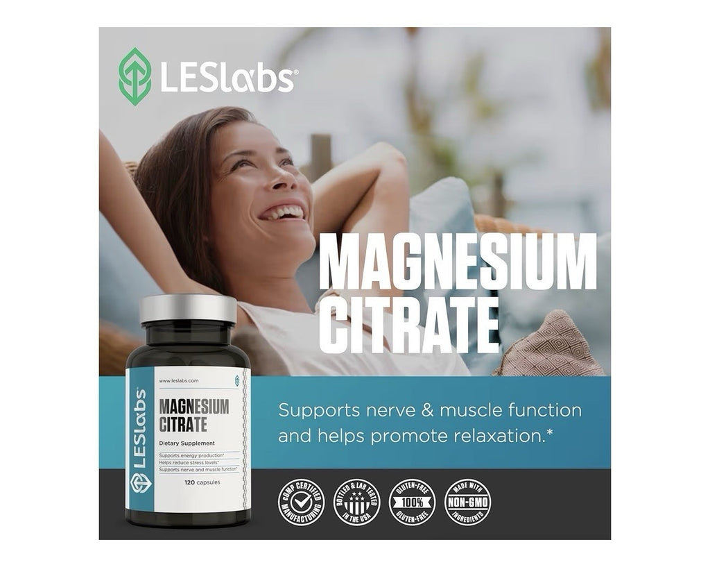 2 Packs LES Labs Magnesium Citrate Stress Relief Restful Sleep Heart Metabolism