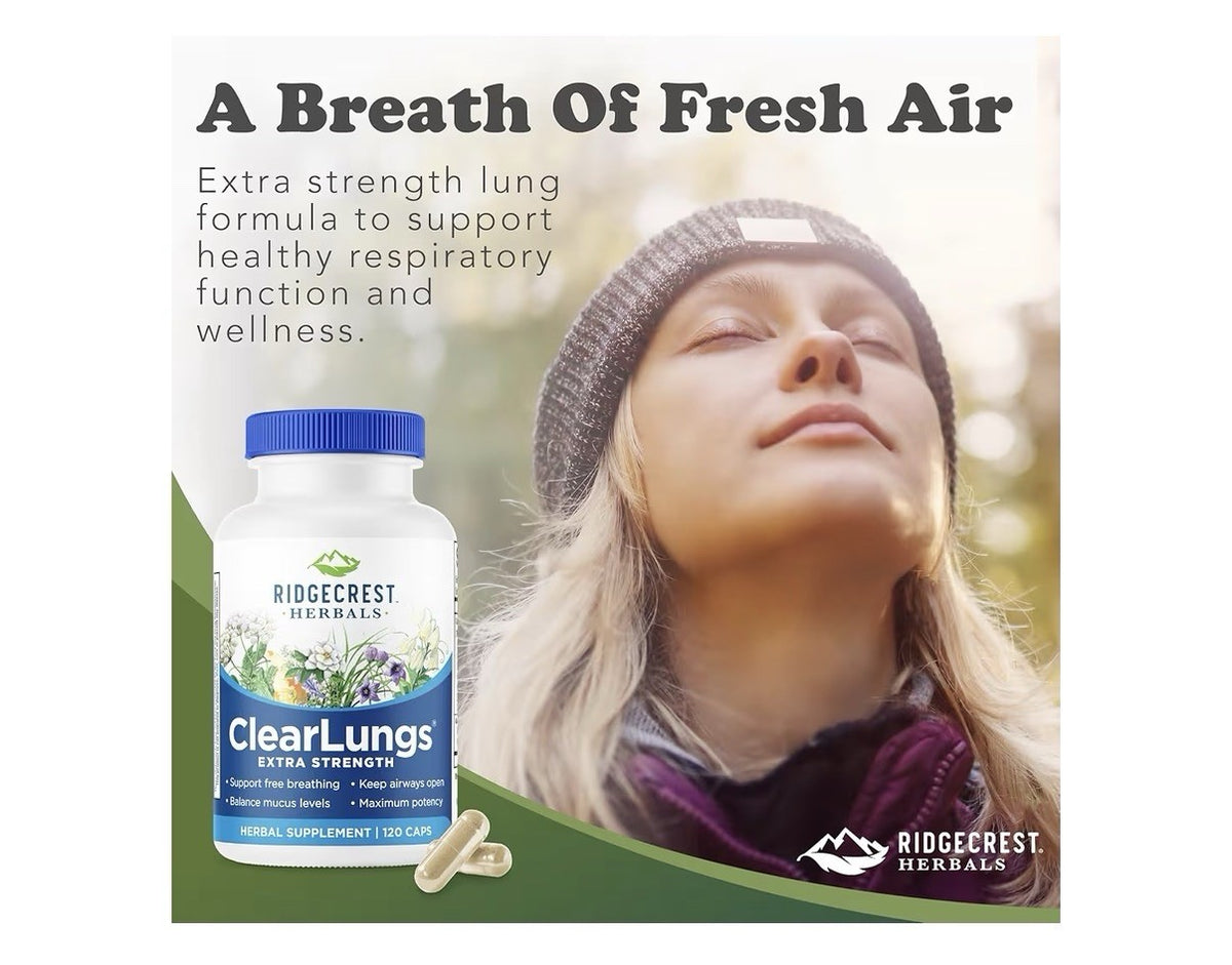 RidgeCrest Herbals ClearLungs Extra Strength Respiratory Keep Airways Open 120ca