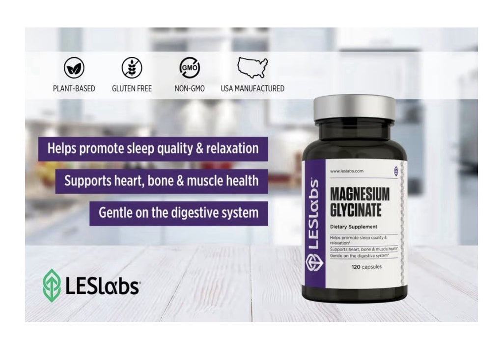 LES Labs Magnesium Glycinate Supports Restful Sleep Heart Health Digestive 120ca