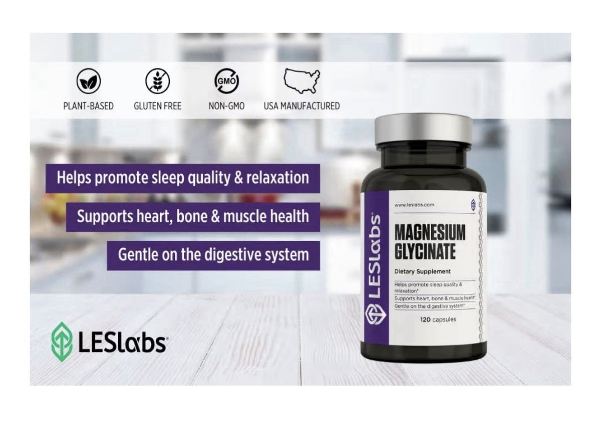 LES Labs Magnesium Glycinate Supports Restful Sleep Heart Health Digestive 120ca