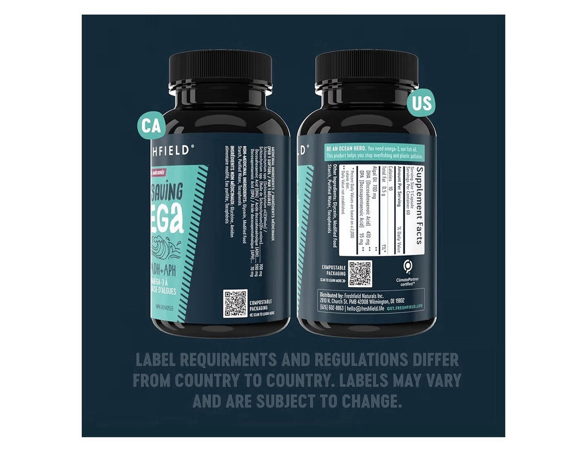 Freshfield Omega 3 Algae Based DHA + DPA Ocean Saving 120 Vegan Capsules