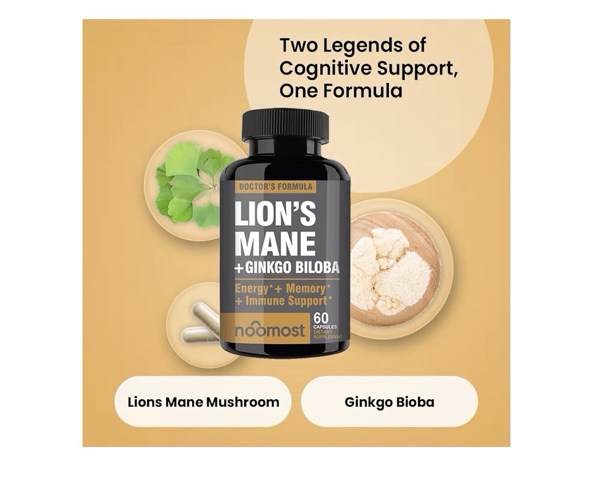 NooMost Lions Mane Mushroom Supplement 1080mg Energy Memory Immune Support 60cap