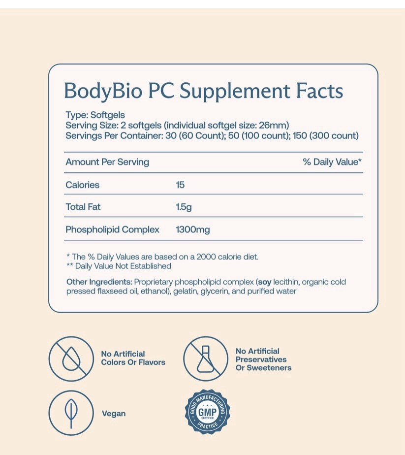 BodyBio PC Liposomal Phospholipid Complex Brain Health Mental Clarity 300Softgel