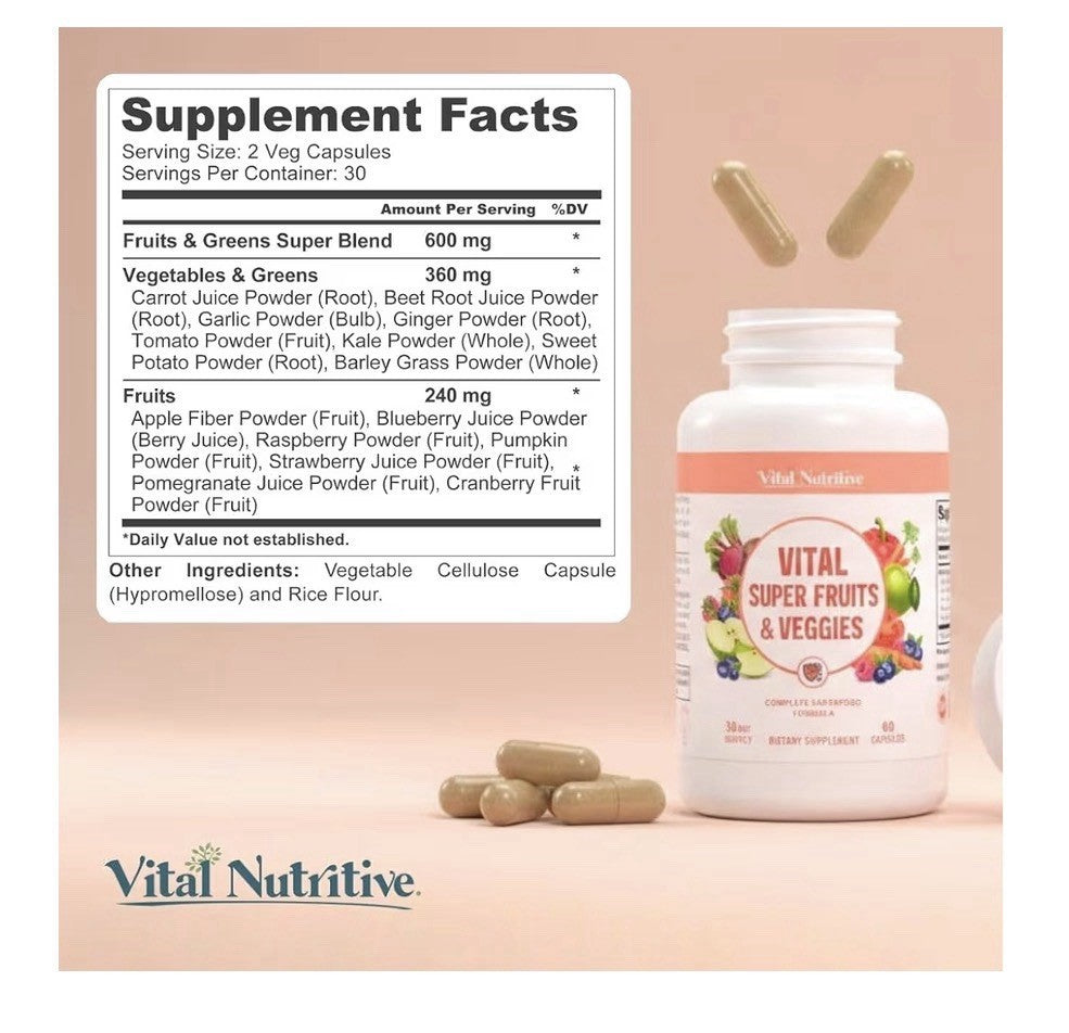 VITAL NUTRITIVE Vital Super Fruits & Veggies Daily Superfood for Adults 60 Caps