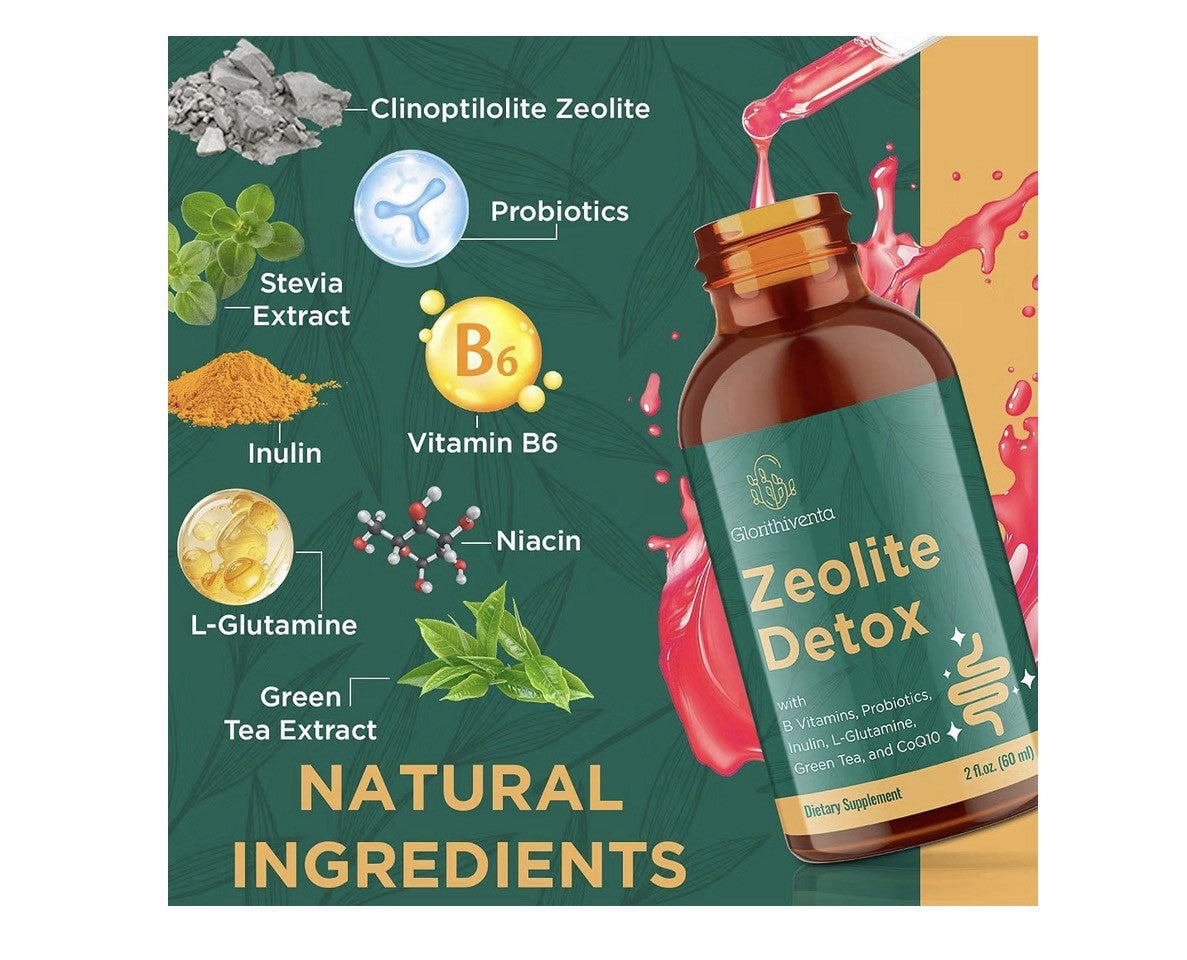 Glorithiventa Zeolite Detox Liquid Drops With Vitamin B Probiotic Blend 2oz